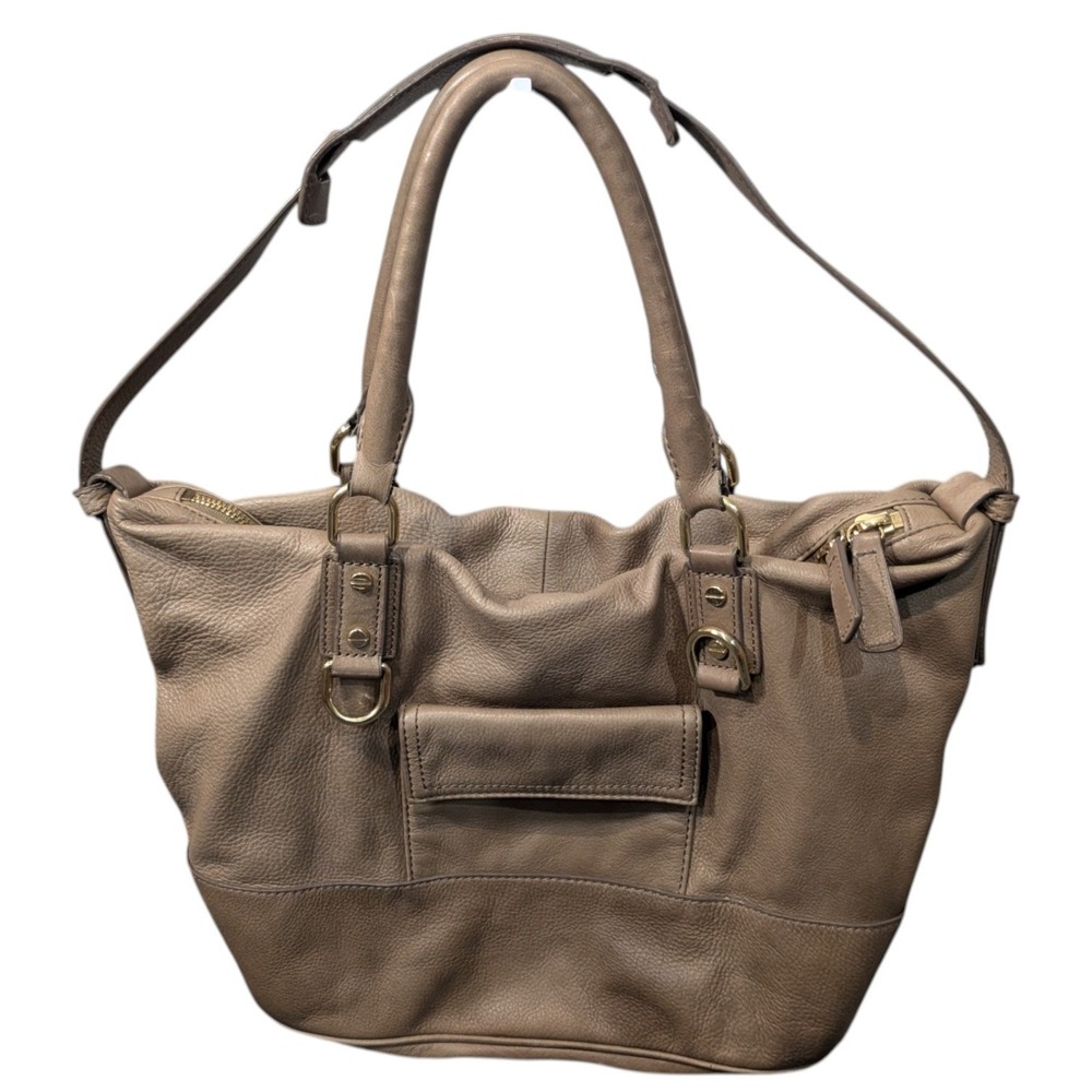 J Crew Tan Leather Satchel Handbag Y2K Pebbled Leather Shoulder Bag